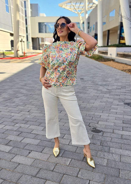 Springtime Floral Puff Sleeve Blouse