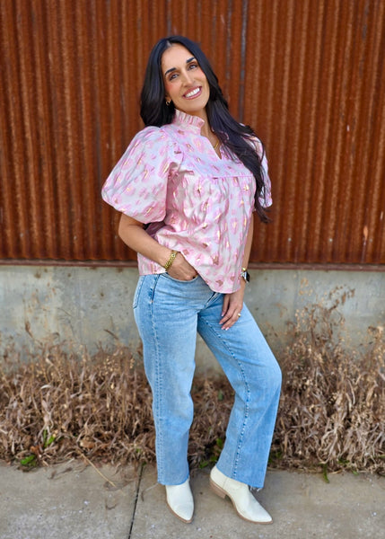 Pleasantly Pink Bubble Sleeve Top