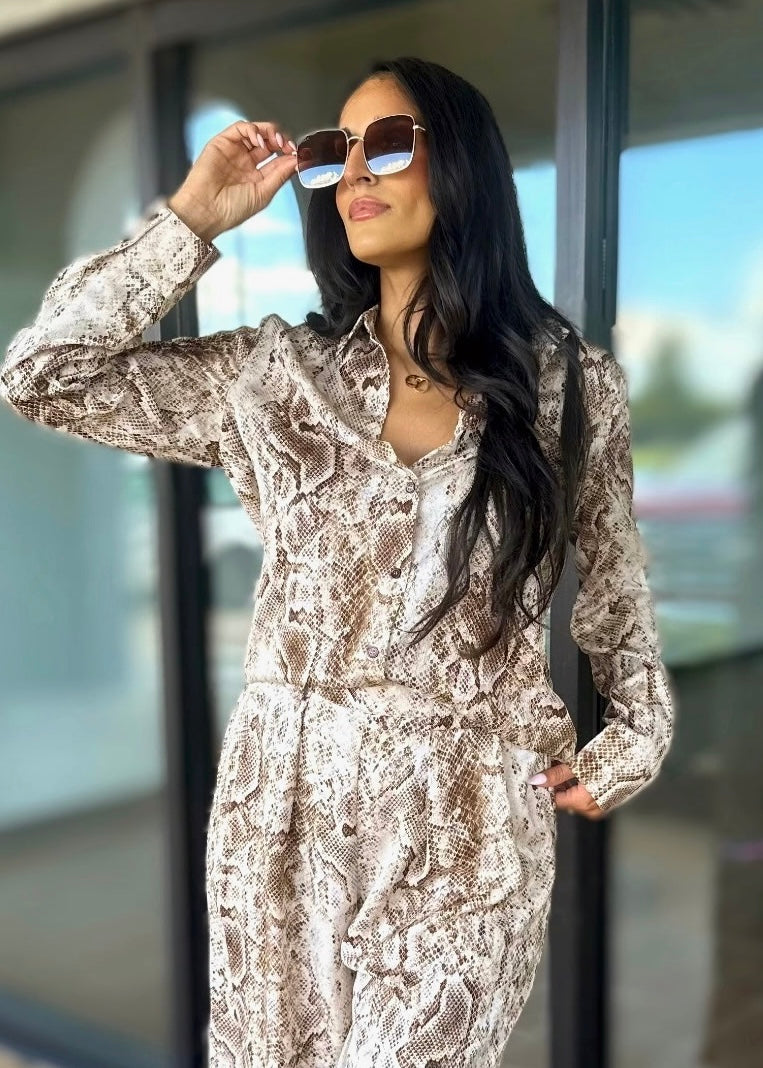 I'm Original Python Print Button Up Blouse