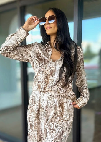 I'm Original Python Print Button Up Blouse