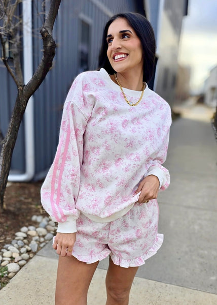 Sweet Believer Pink Floral 2 Pc Sweatshirt/ Short Set