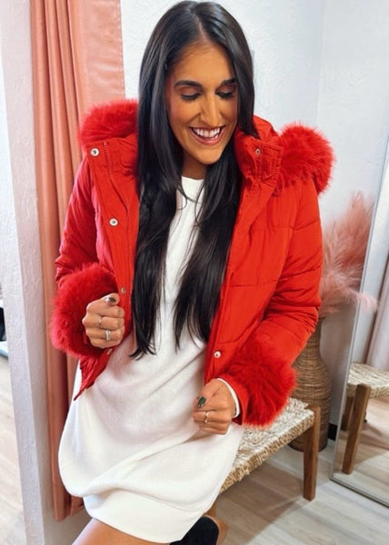 Snow Bunny Ready Red Quilted Puffer Coat