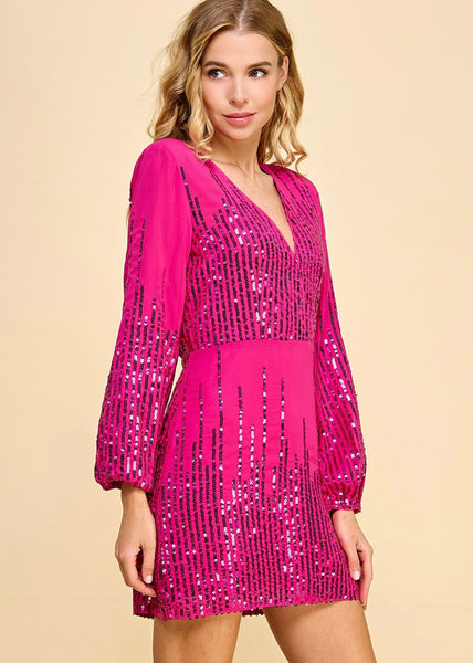 Dazzling The Crowd Sequin Accent Magenta Dress