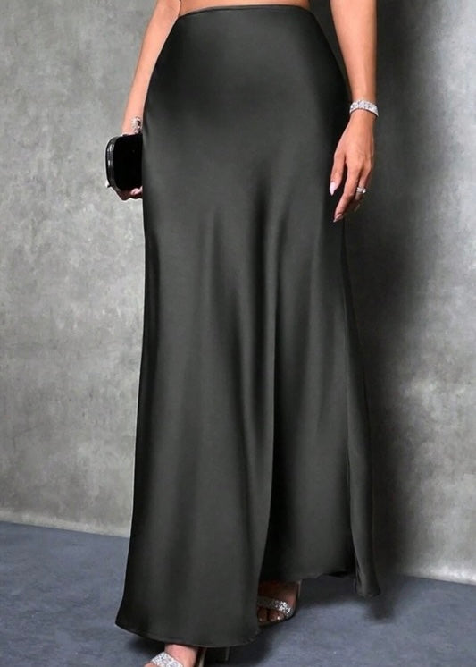 Happy To Know You Black Satin Maxi Skirt