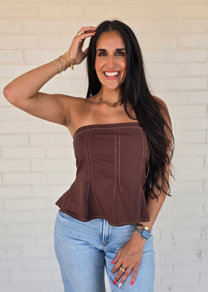 Sometimes Yes Brown Strapless Top