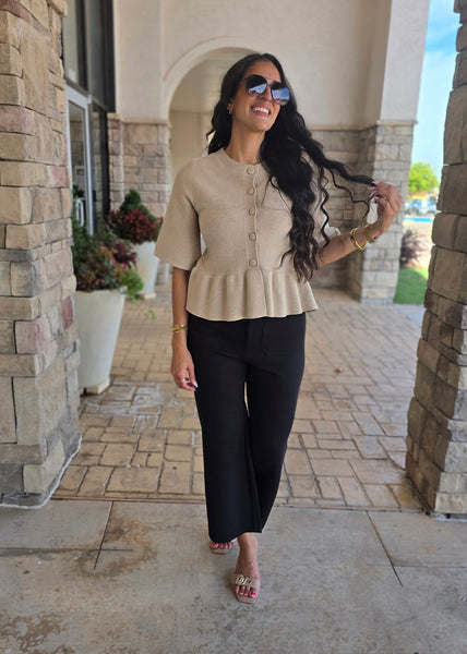 Daydreamer Beige Short Sleeve Sweater