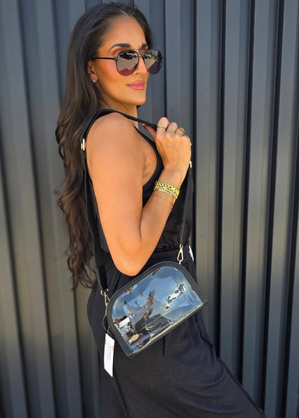 Game Day Stadium Clear Crossbody Bag: Black