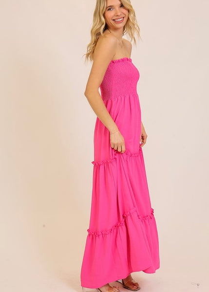 Relax And Enjoy Hot Pink Strapless Maxi Dress
