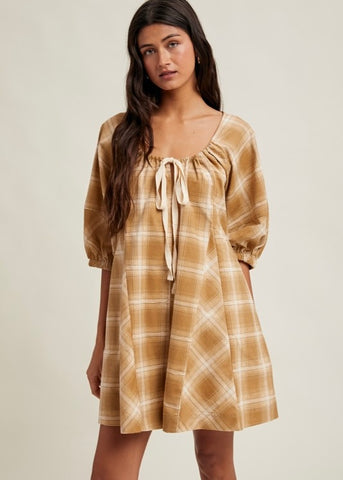 All In Season Camel Plaid Romper