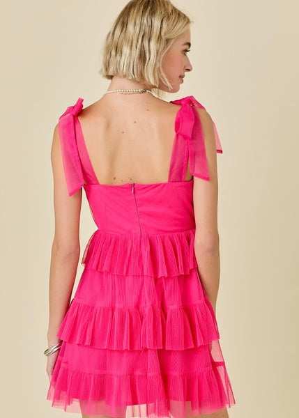 Envy Of All  Hot Pink Tiered Ruffle Mini Dress