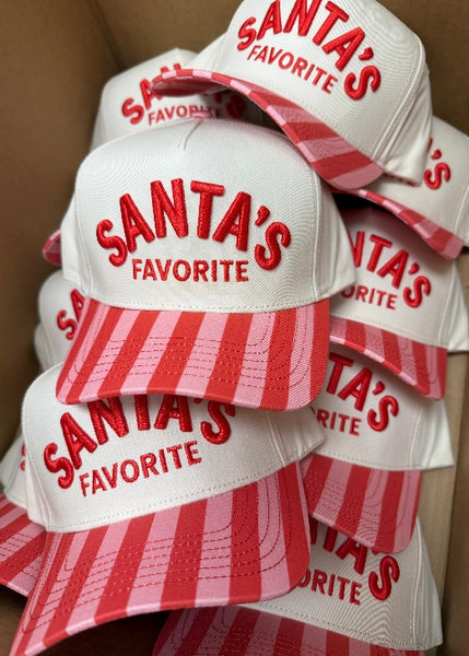 Santa's Favorite - Pink & Red Stripe Trucker Hat