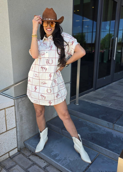 Western Love Embroidered Mini Dress