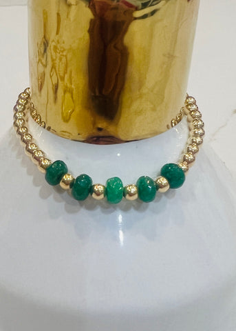 4 MM Green & Gold Ball Bracelet