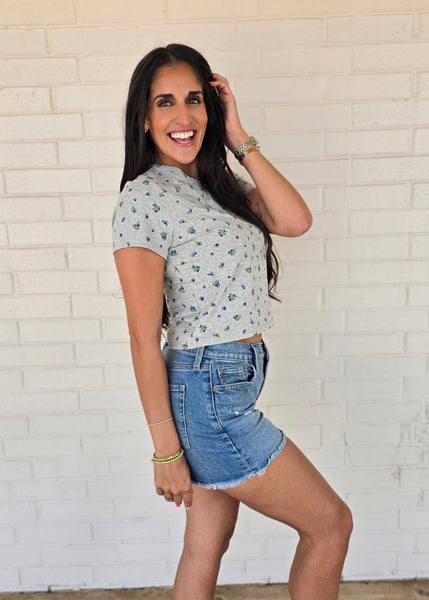 Ditsy Blueberry Grey Short Sleeve Tee
