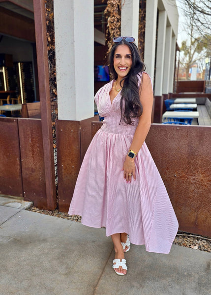Spring Is In The Air Pink Striped Midi Dress