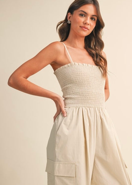 Sunday Stroll Taupe Spaghetti Strap Jumpsuit