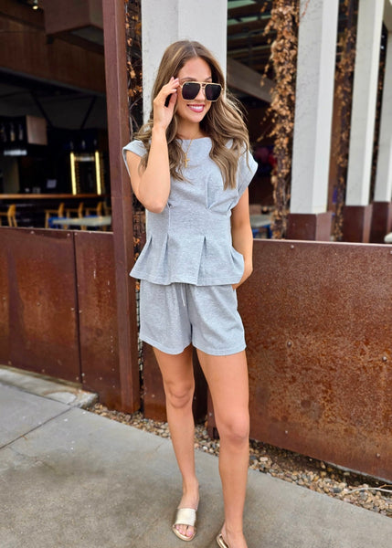 Can't Help It Heather Grey 2pc Shorts Set