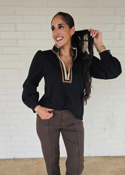 Better Things Black Half Zip Long Sleeve Top