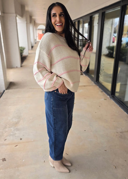 Playful Pink & Ivory Striped Sweater