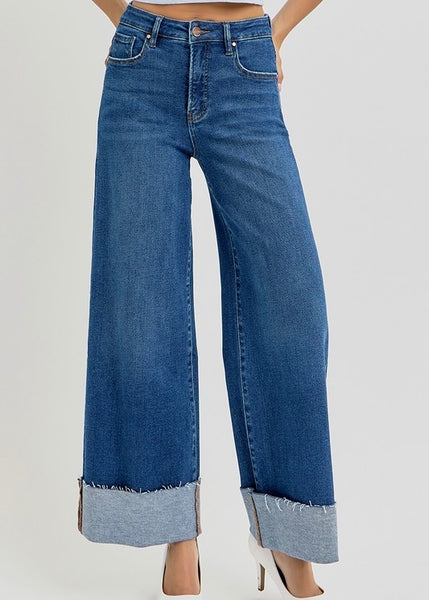 Far Out High Rise-Crop Wide-Cuffed Jeans