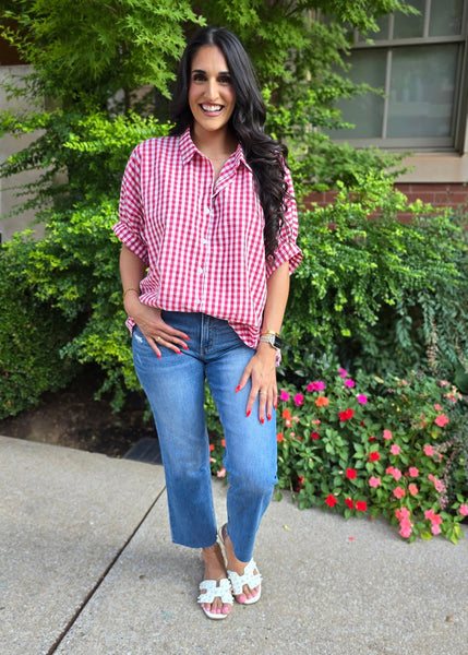 Lack Of Time Red & White Gingham Oversized Shirt