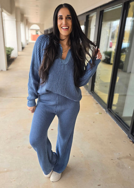 Striving Forward Navy Striped Sweater Pant & Top Set