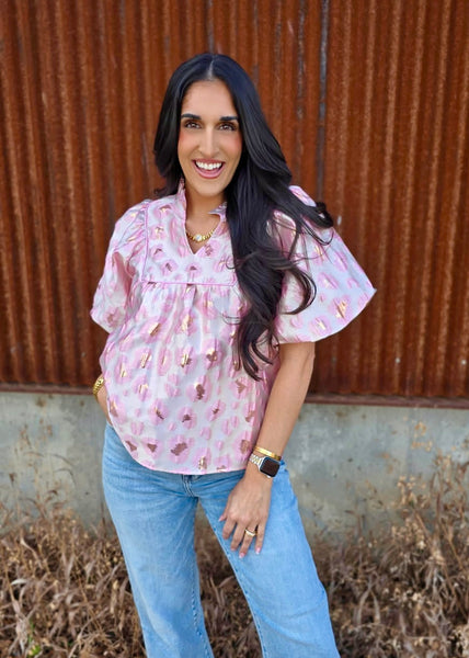 Pleasantly Pink Bubble Sleeve Top