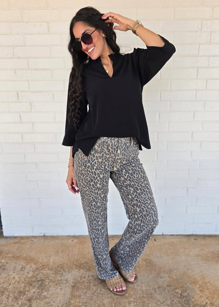 Out Of Reach Black 3/4 Sleeve Top