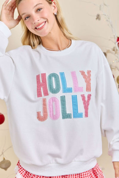 Holly Jolly White Multi Patched Sweatshirt