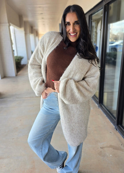 Staying Cozy Brushed Oversized Oatmeal Cardigan