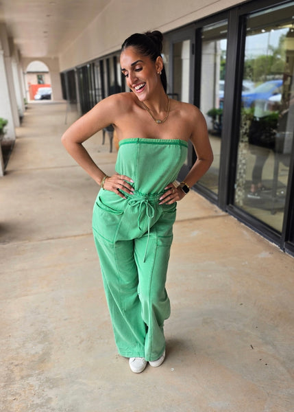 No Exposure Green Strapless Jumpsuit