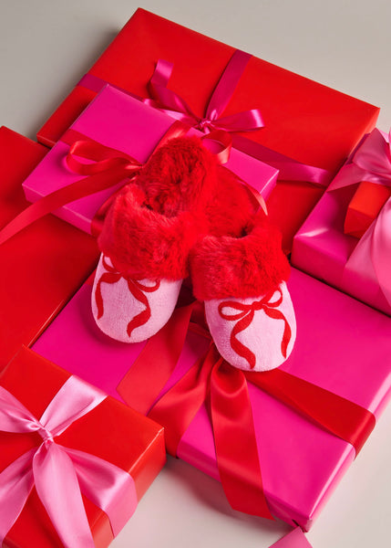 BOW SLIPPERS Red/Pink