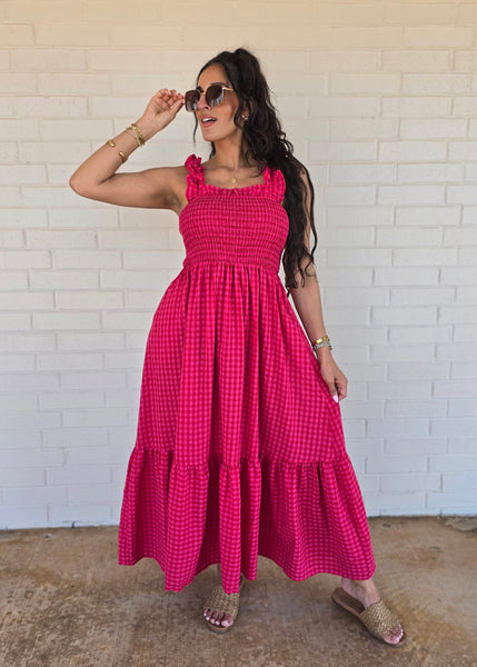Let It Be Pink & Red Gingham Maxi Dress