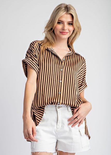 Cocoa Dreams Striped Short Sleeve Blouse