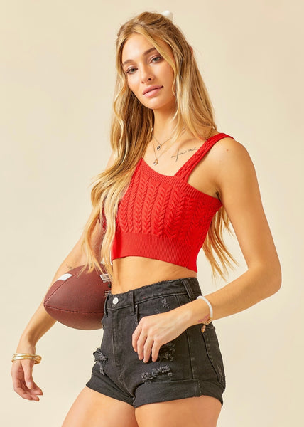 Unbreakable Love Red Cropped Off Shoulder Sweater