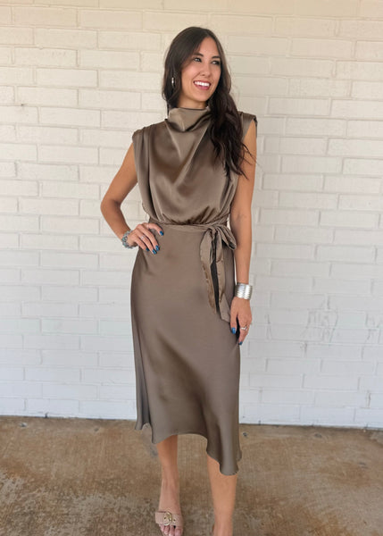 Timeless Elegance Mocha Sleeveless Midi Dress