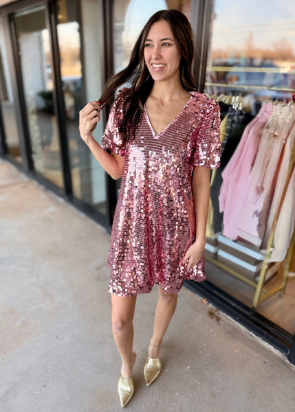 A Night Out Pink Sequin Dress