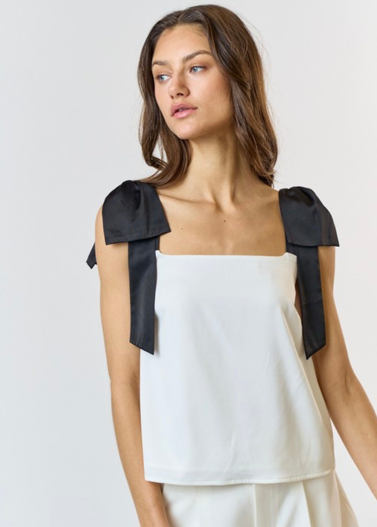 Under Paris Lights Ivory Bow Strap Top