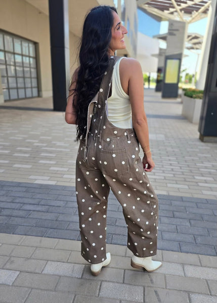 Free Fallin Brown & White Polka Dot Overall