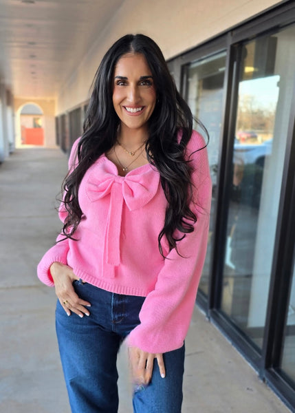 Love Is In The Air Pink Back Bow Sweater