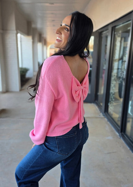 Love Is In The Air Pink Back Bow Sweater