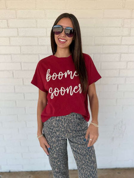 Pearl Scripted "Boomer Sooner" Crimson Stadium Top