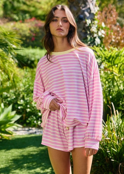 Ice Cream Date Pink & Yellow Striped Short Set