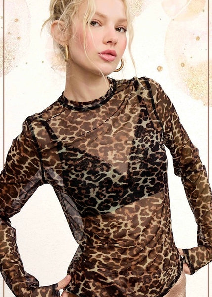 Leopard Long Sleeve Mesh Top