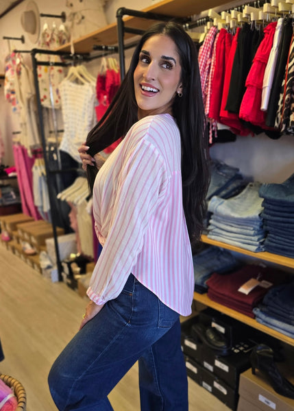 Thriving Twists Pink & White Striped Top