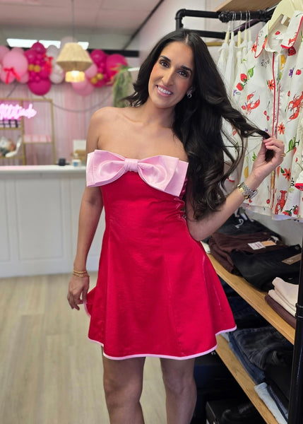Sweetheart Mode Red Strapless Bow Dress