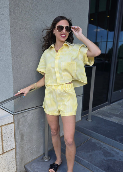 Lemon Drop Yellow & White Striped Short Set