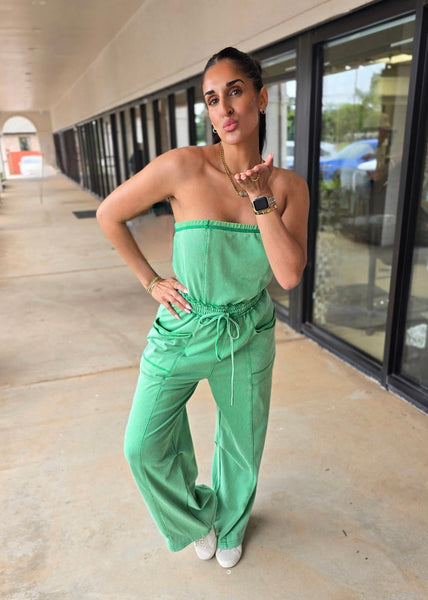 No Exposure Green Strapless Jumpsuit