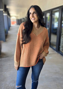 Fireside Glow Orange/Camel Oversized Sweater