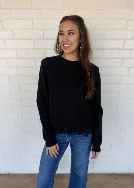 No Pretending Black Lace Sweater Top